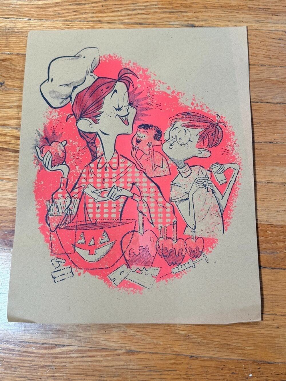 Artist Robin Banks-Pink & Black Retro Comic Art Print on Tan Paper, 8.5 × 11 in